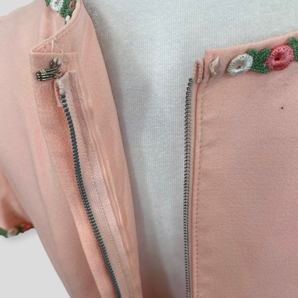 Vintage 60s Pink Flowy Cottagecore Maxi Floral Trim Large Pockets - Picture 5 of 7